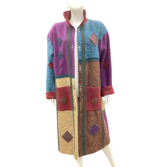 Vintage Coloratura Women’s Coat Size L Wool Multicolor Long Two Front Pockets - Picture 2 of 6